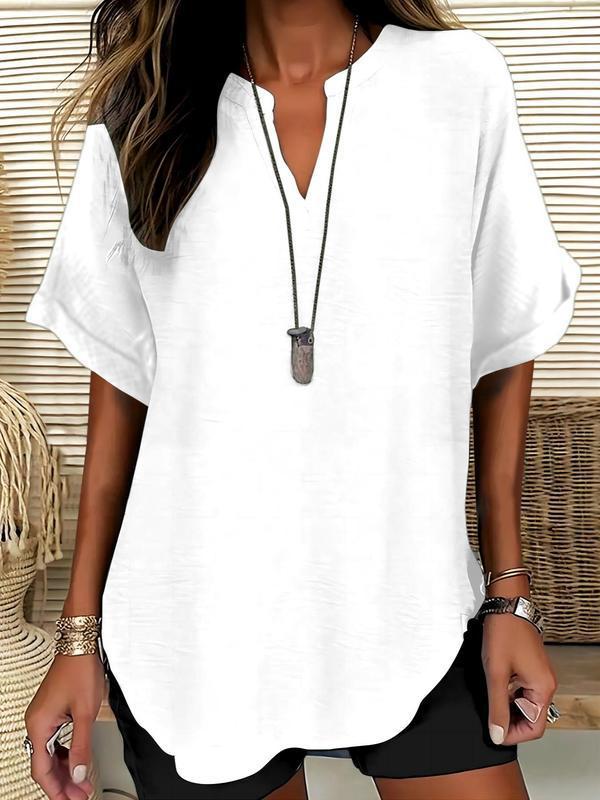 Atasia - Soft-Touch Notched-Neck Blouse