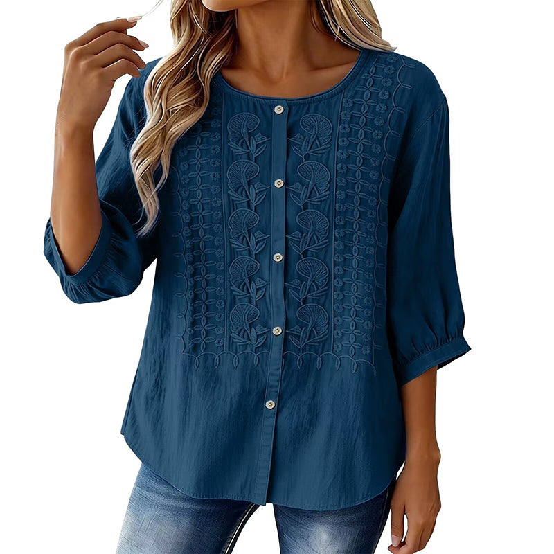 Lorrie - Embroidered Cotton and Linen Blouse