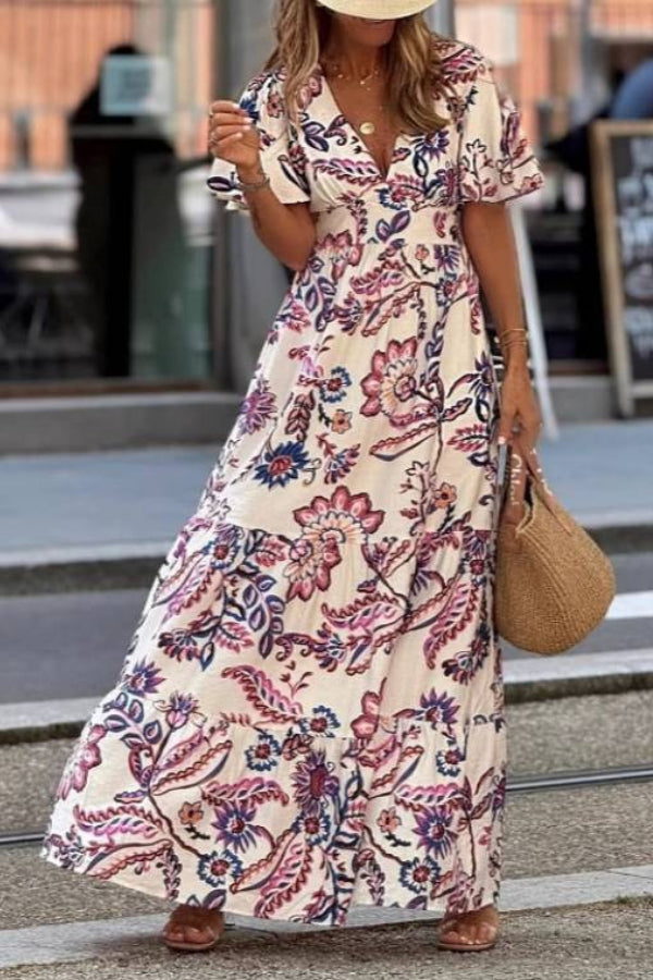 Joan  | Floral Print Puff Sleeve Maxi Dress