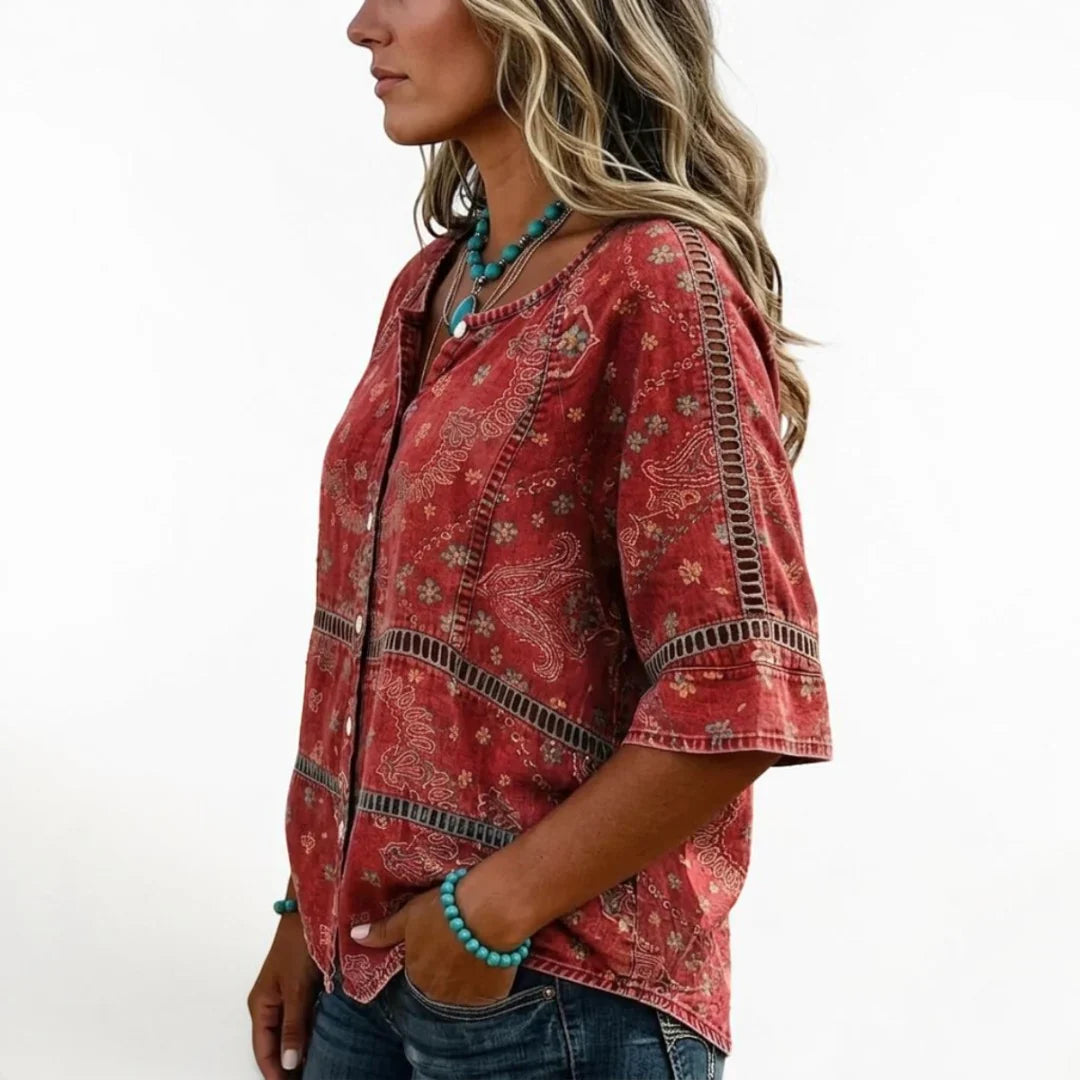 Fellie - Vintage Ethnic Print Blouse