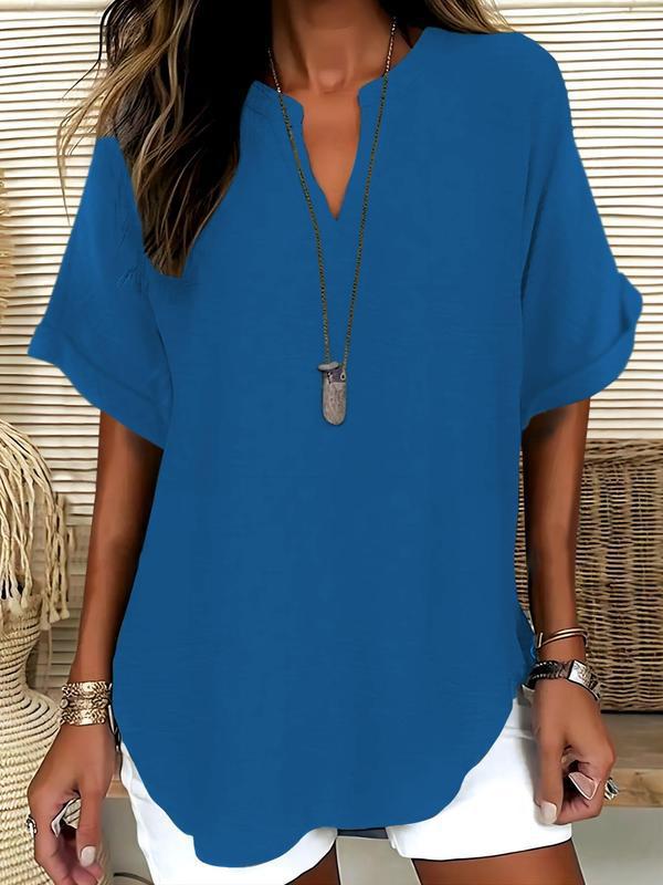 Atasia - Soft-Touch Notched-Neck Blouse