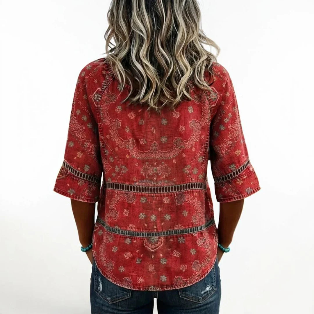 Fellie - Vintage Ethnic Print Blouse