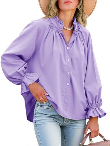 Livia - Cotton Puff Sleeve Button Down Blouse