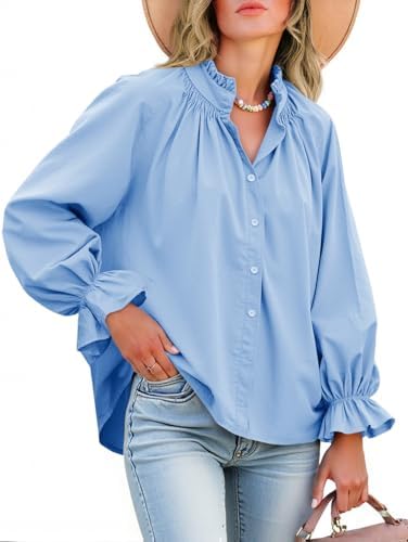 Livia - Cotton Puff Sleeve Button Down Blouse