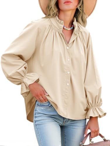 Livia - Cotton Puff Sleeve Button Down Blouse
