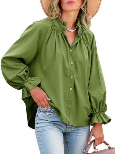 Livia - Cotton Puff Sleeve Button Down Blouse