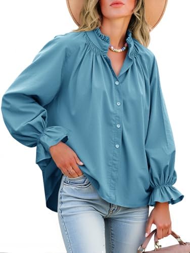Livia - Cotton Puff Sleeve Button Down Blouse