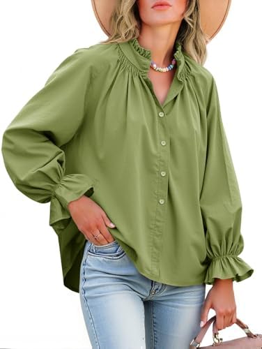Livia - Cotton Puff Sleeve Button Down Blouse