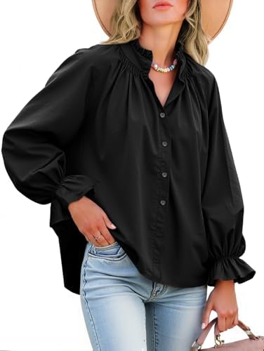 Livia - Cotton Puff Sleeve Button Down Blouse