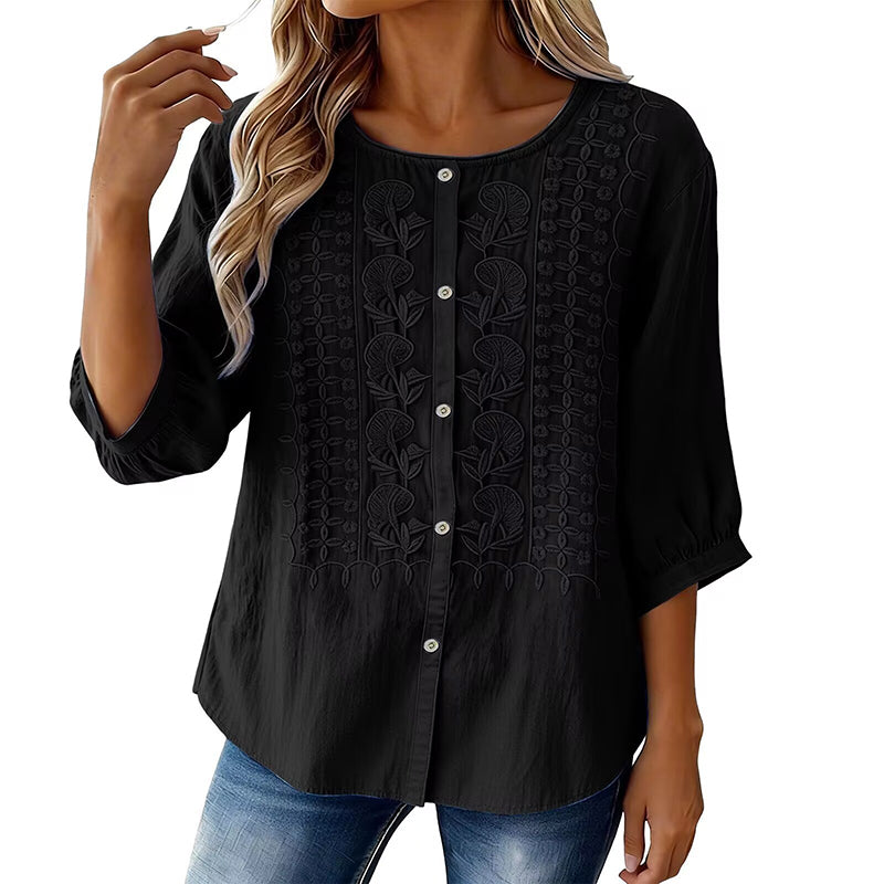 Lorrie - Embroidered Cotton and Linen Blouse
