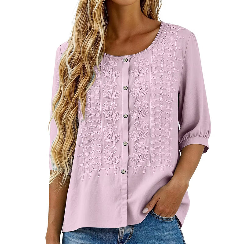 Lorrie - Embroidered Cotton and Linen Blouse