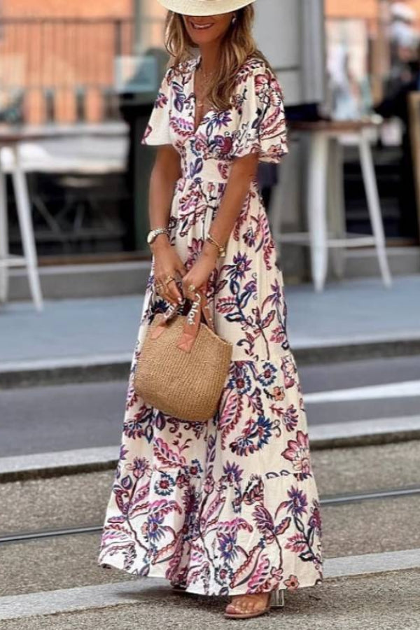 Joan  | Floral Print Puff Sleeve Maxi Dress