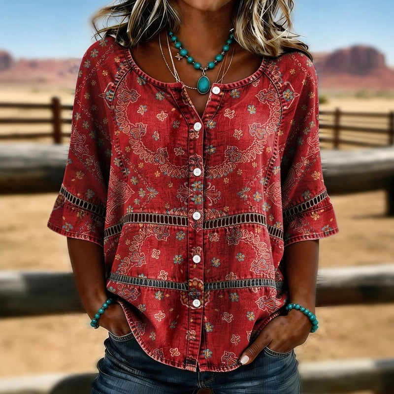 Fellie - Vintage Ethnic Print Blouse
