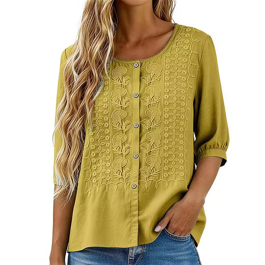 Lorrie - Embroidered Cotton and Linen Blouse