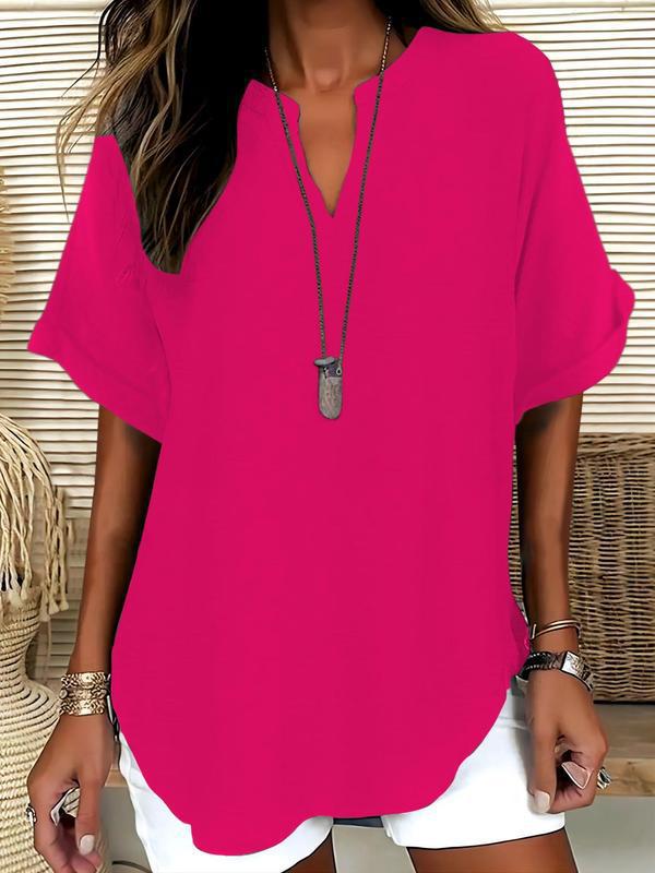 Atasia - Soft-Touch Notched-Neck Blouse
