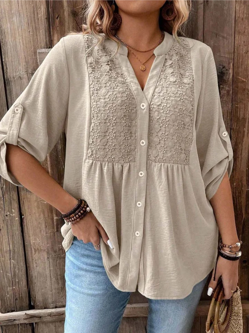 Kirra - Relaxed V-Neck Button Blouse