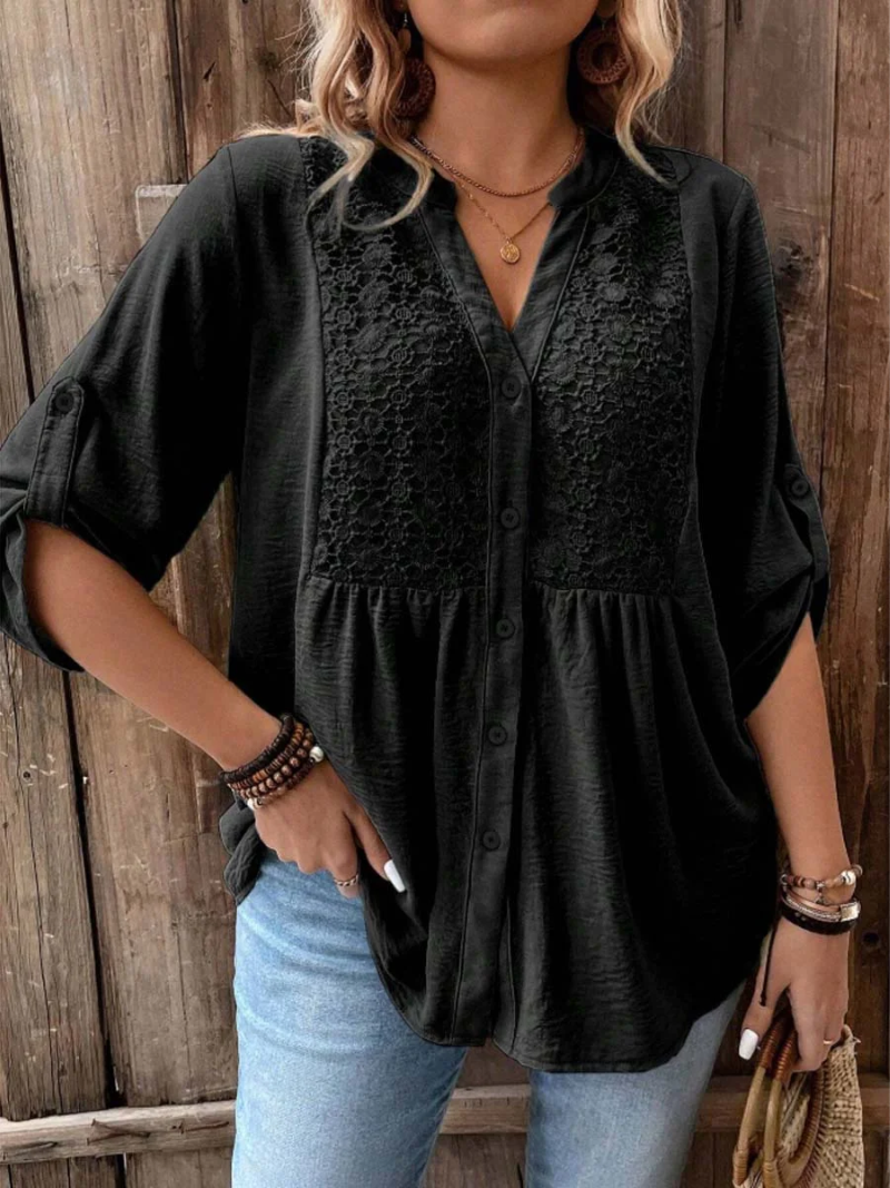 Kirra - Relaxed V-Neck Button Blouse