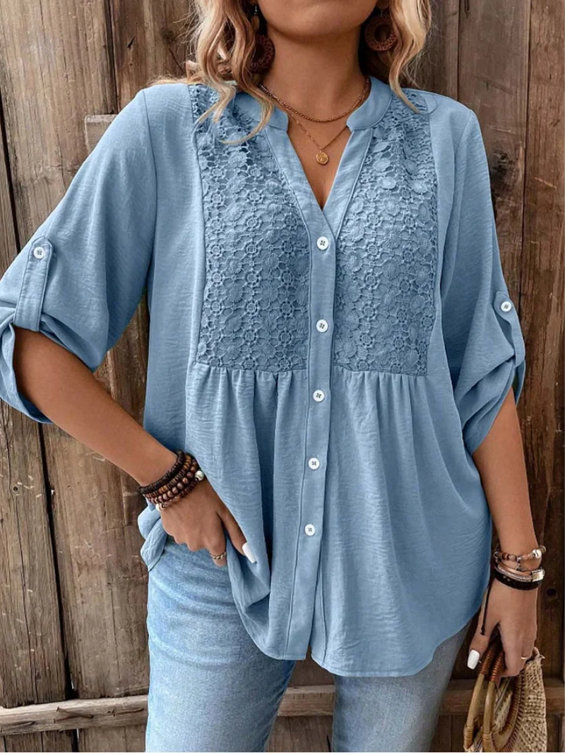 Kirra - Relaxed V-Neck Button Blouse