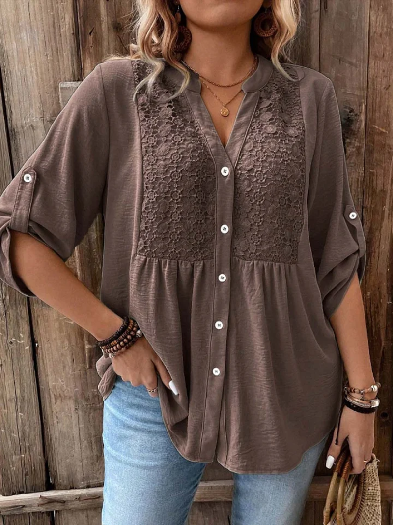 Kirra - Relaxed V-Neck Button Blouse
