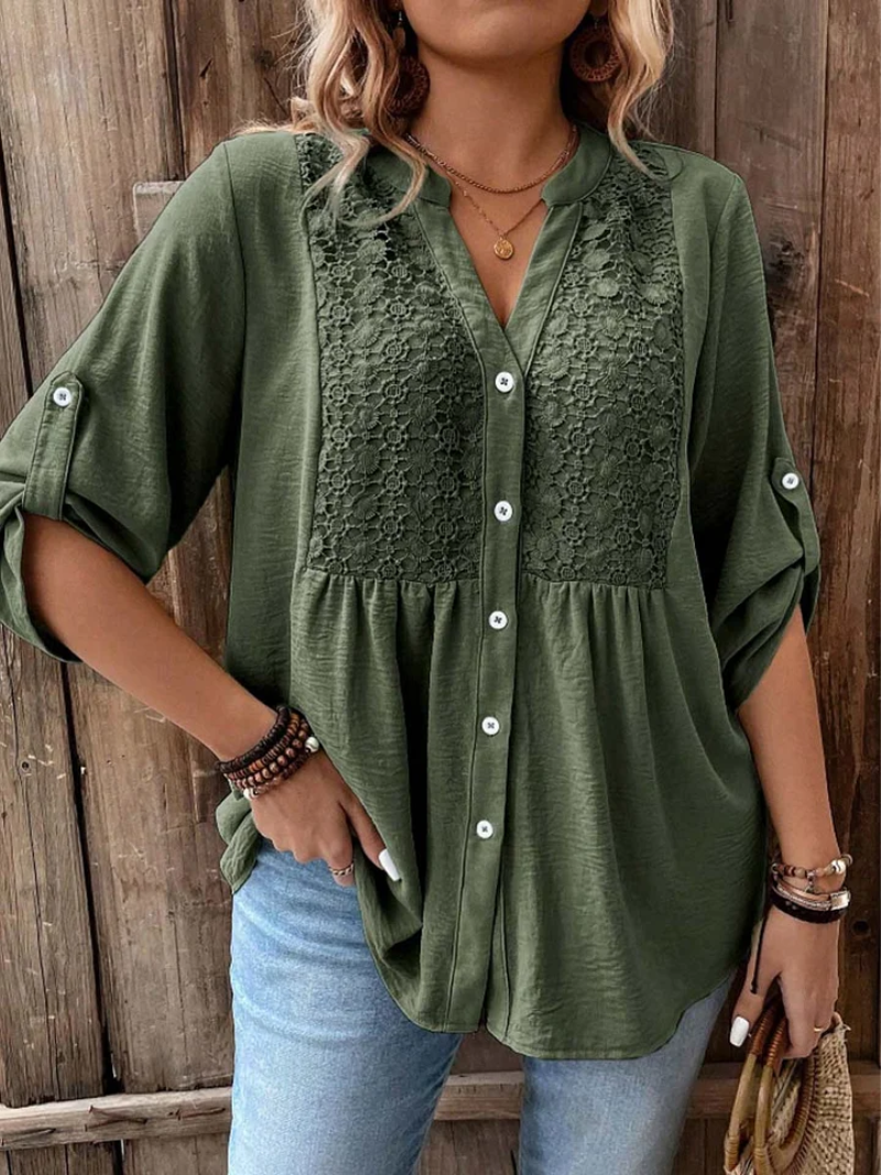Kirra - Relaxed V-Neck Button Blouse