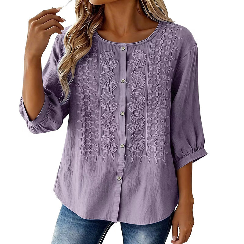 Lorrie - Embroidered Cotton and Linen Blouse