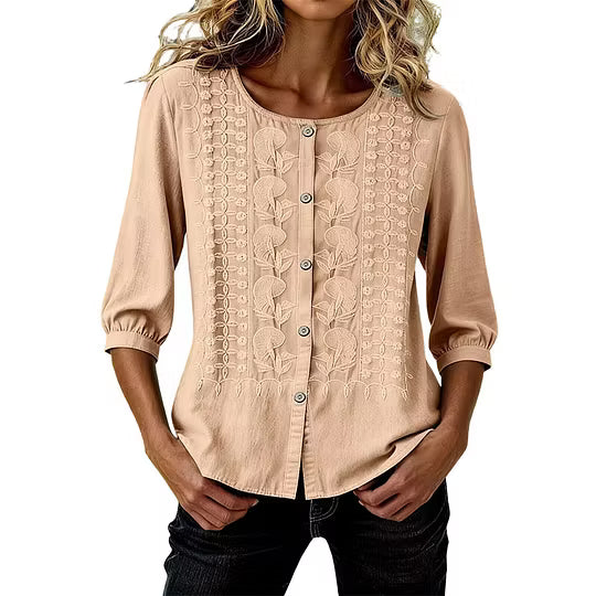 Lorrie - Embroidered Cotton and Linen Blouse