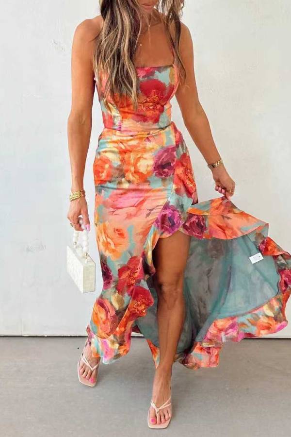 Fae  | Floral Backless Satin Maxi Dress