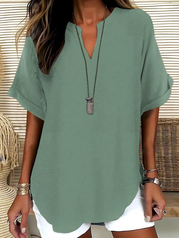 Atasia - Soft-Touch Notched-Neck Blouse