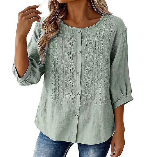 Lorrie - Embroidered Cotton and Linen Blouse