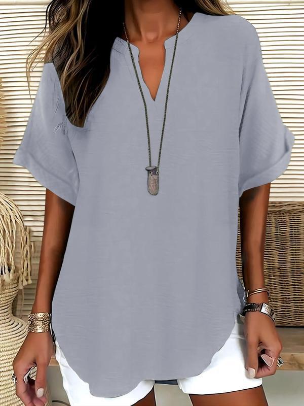 Atasia - Soft-Touch Notched-Neck Blouse