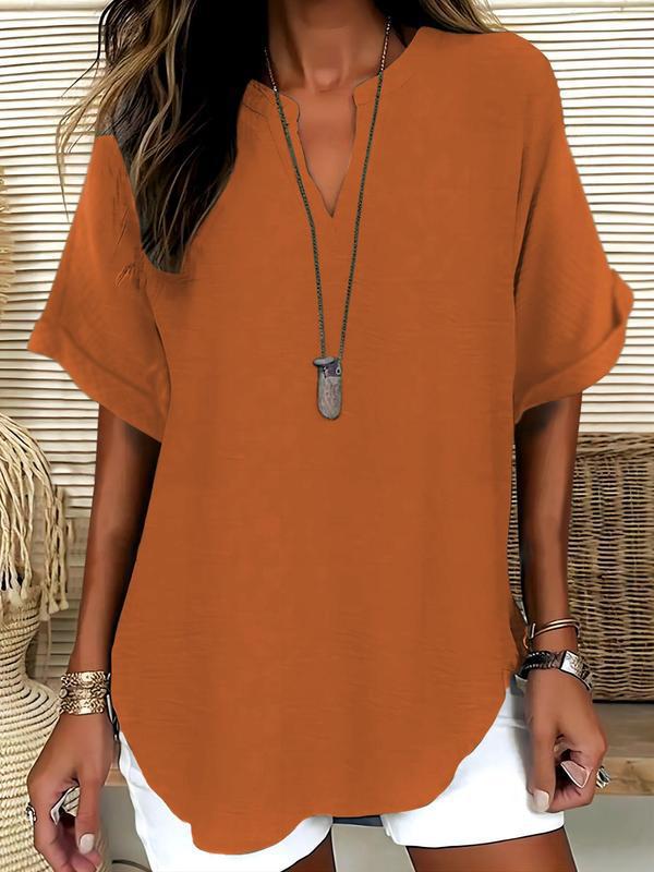 Atasia - Soft-Touch Notched-Neck Blouse