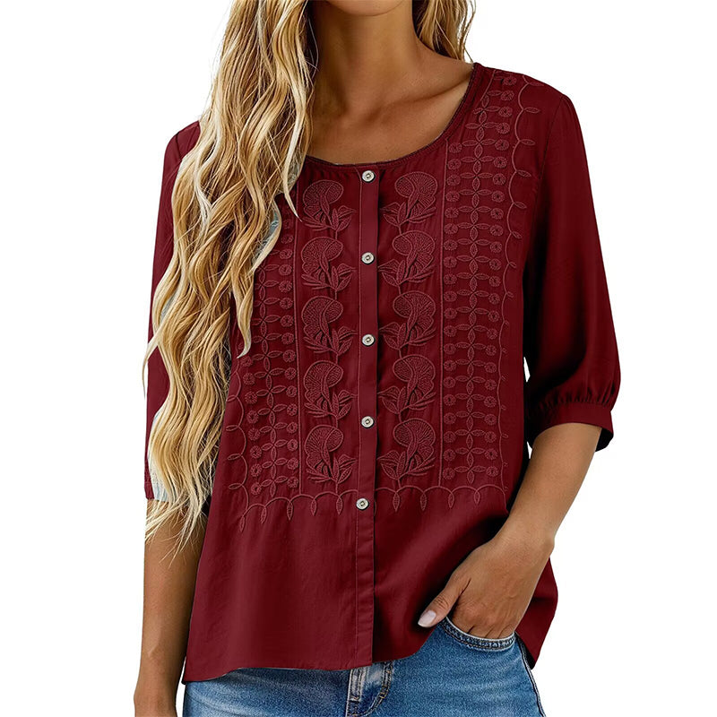Lorrie - Embroidered Cotton and Linen Blouse
