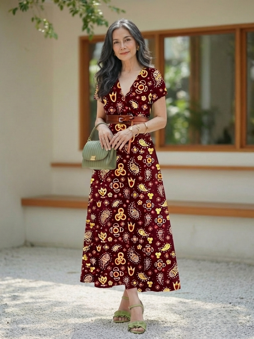 Lyra | Elegant Floral V-Neck Midi Dress
