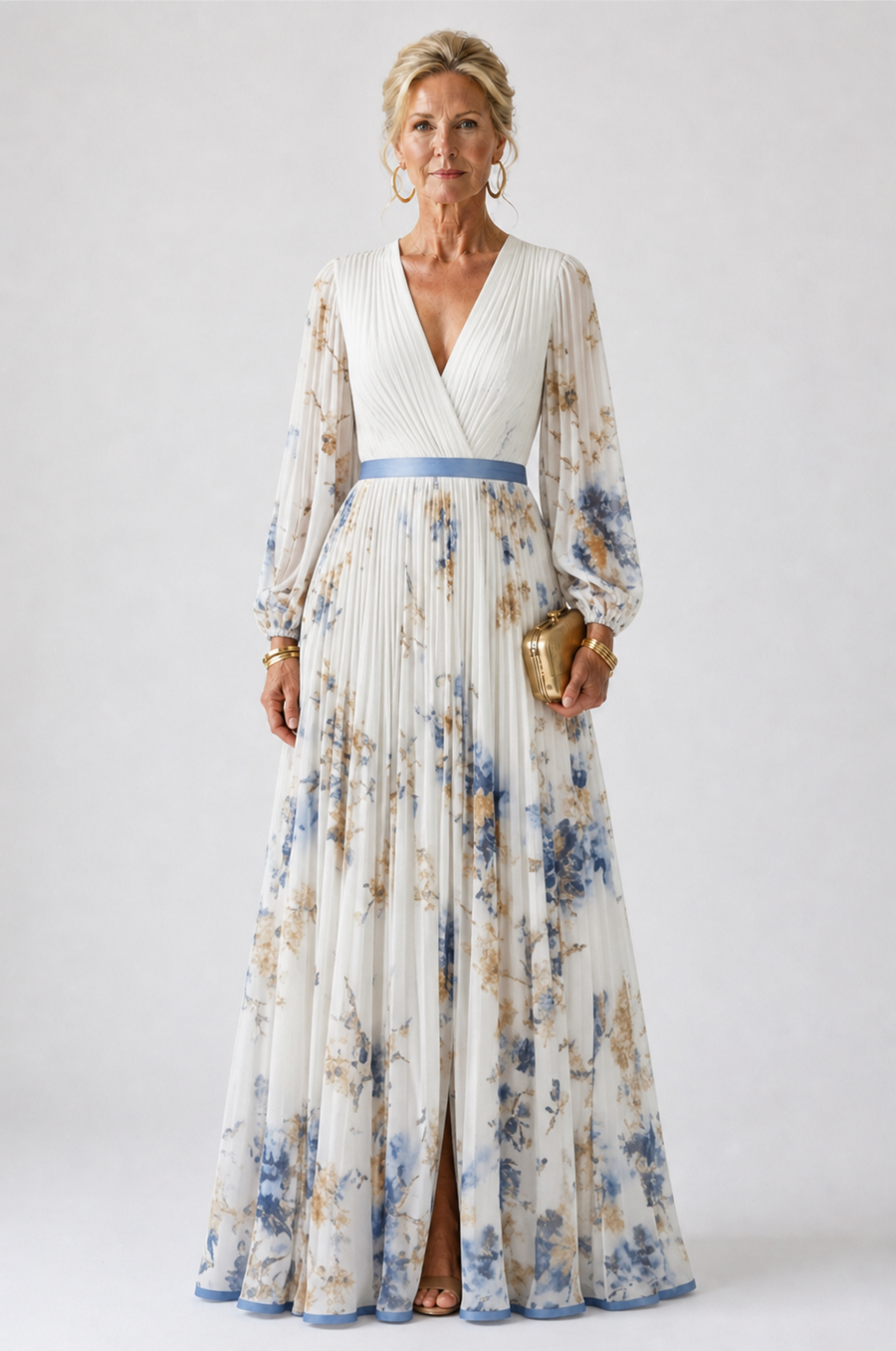 Violet & Grace™ | Long Sleeve V Neck Floral Maxi Dress