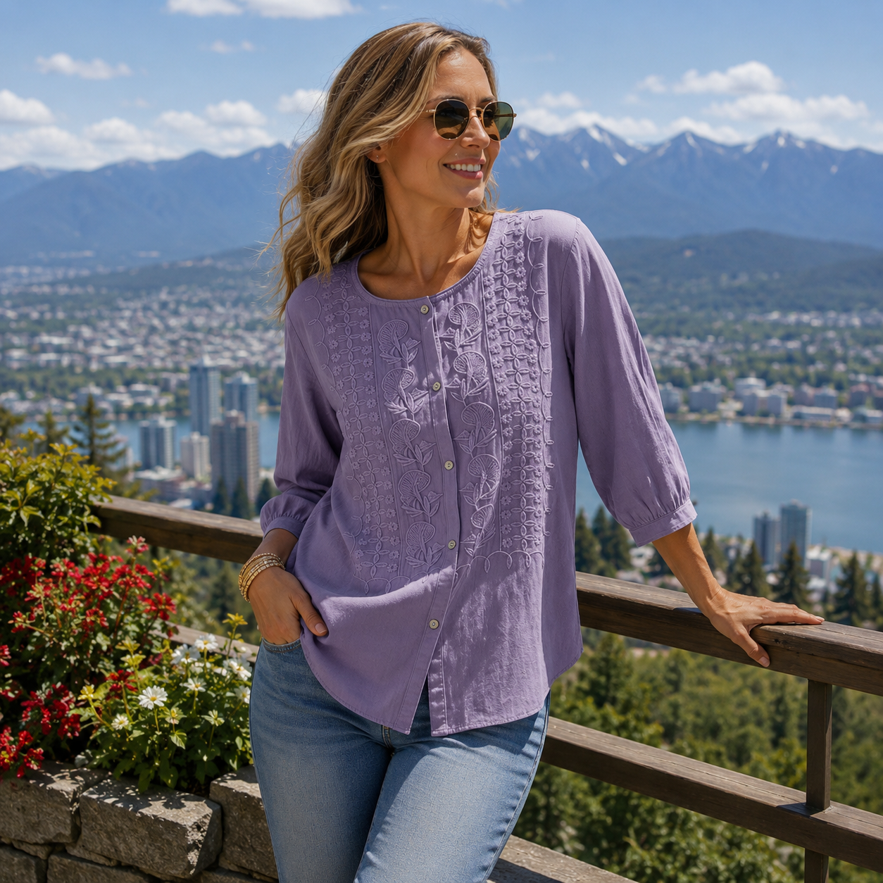 Lorrie - Embroidered Cotton and Linen Blouse