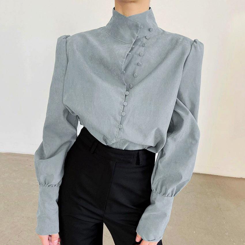 Charm – Elegant Button Front Long Sleeve Blouse