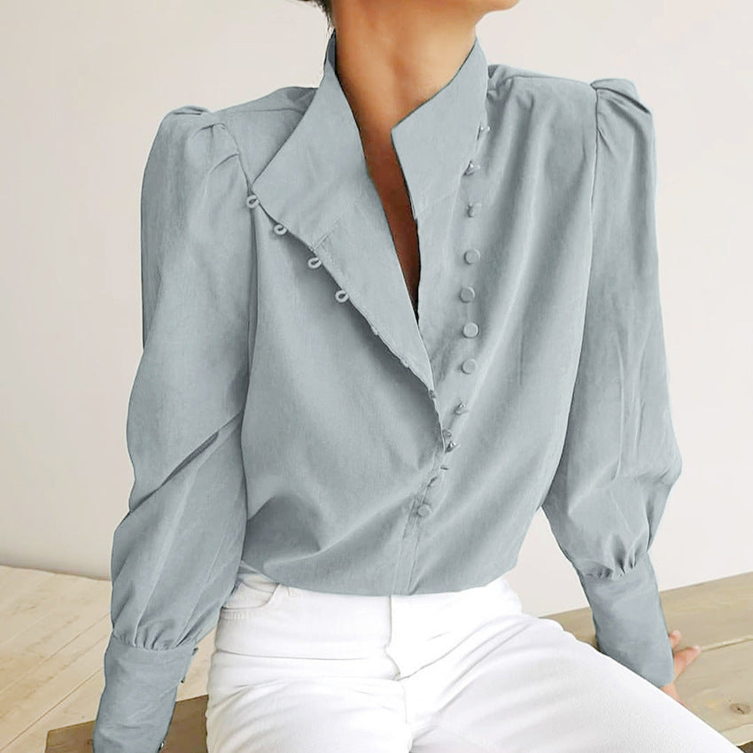 Charm – Elegant Button Front Long Sleeve Blouse