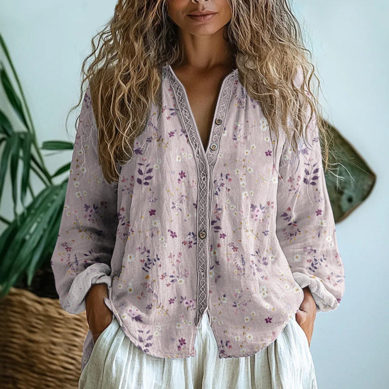 Audrey – Vintage Leaf Print Blouse