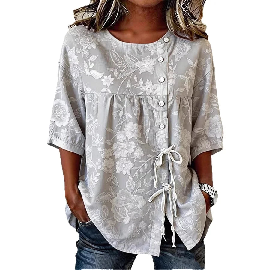 Catherine - Elegant Floral Embroidered Blouse