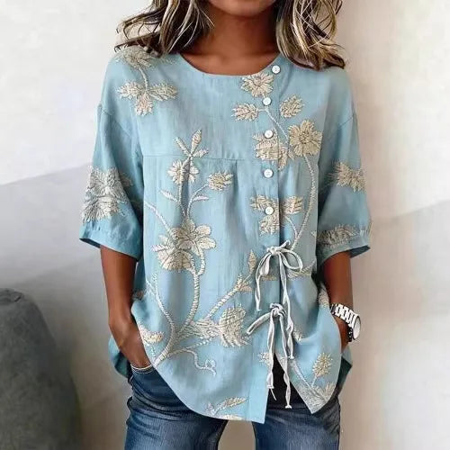 Catherine - Elegant Floral Embroidered Blouse