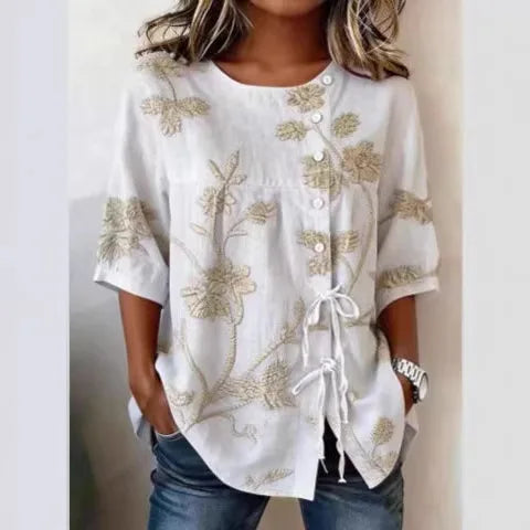Catherine - Elegant Floral Embroidered Blouse