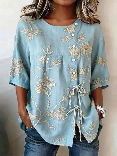 Catherine - Elegant Floral Embroidered Blouse