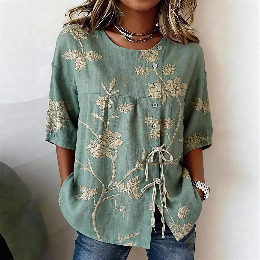 Catherine - Elegant Floral Embroidered Blouse