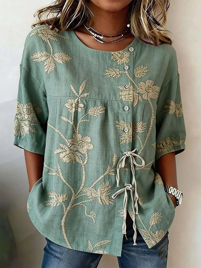 Catherine - Elegant Floral Embroidered Blouse