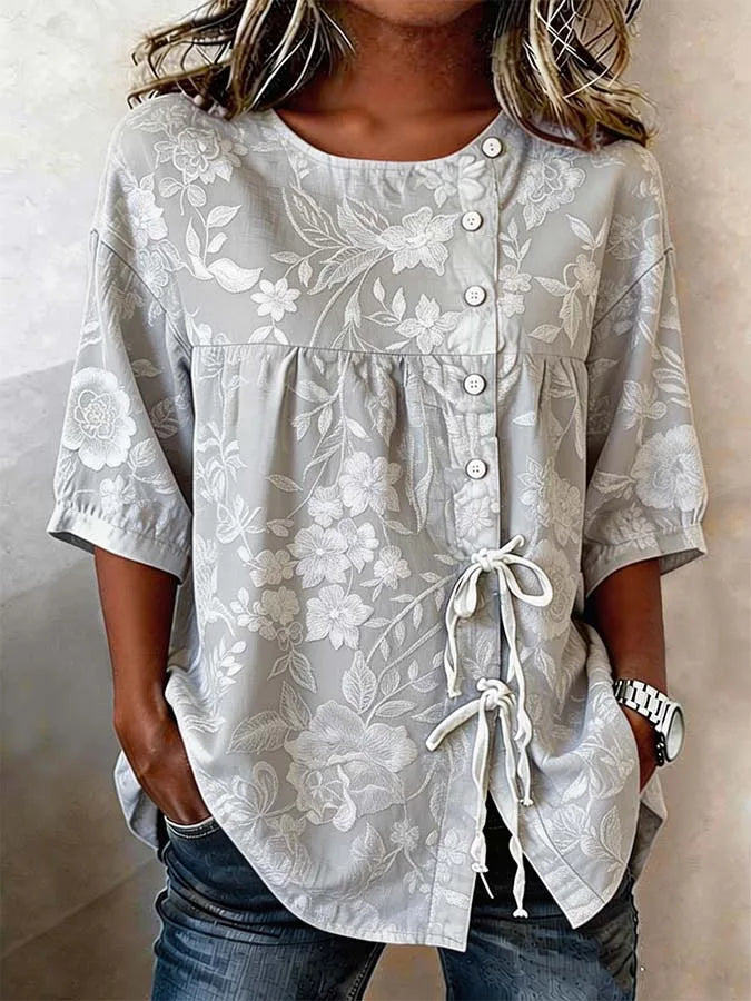 Catherine - Elegant Floral Embroidered Blouse
