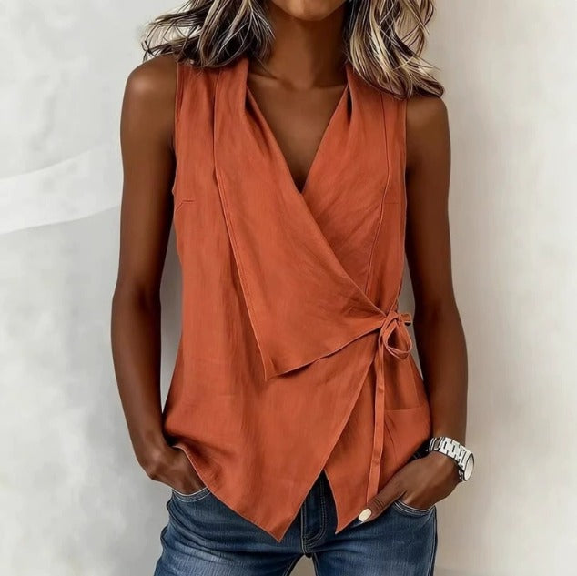Sandy - Sleeveless Wrap Blouse
