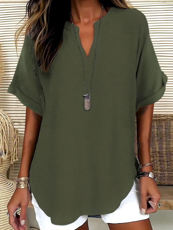 Atasia - Soft-Touch Notched-Neck Blouse