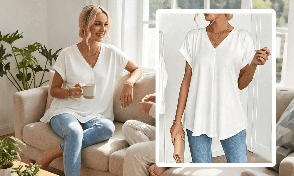 Diona - Structured Confidence V-Neck T-Shirt