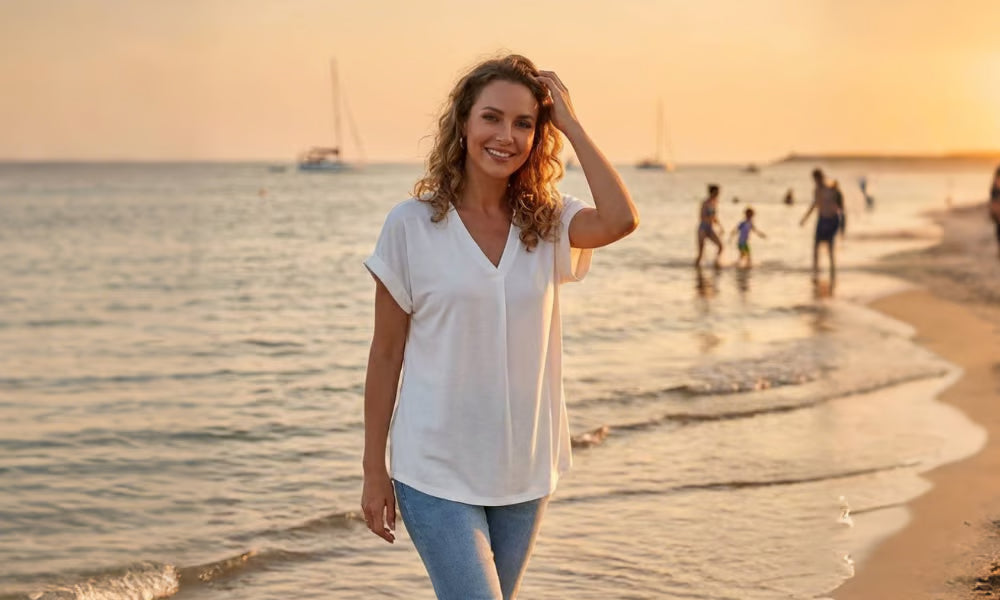 Diona - Structured Confidence V-Neck T-Shirt