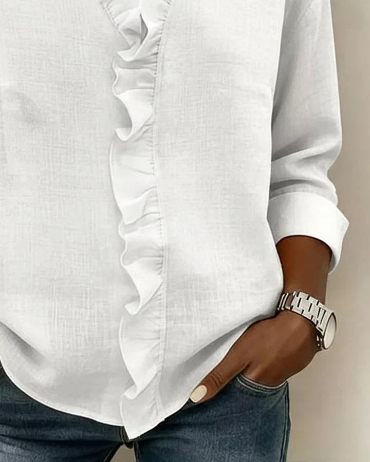 Susan | Blouse with Ruffles, V-Neck and Long Sleeves